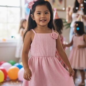 Nicole Miller New York Girls' Pink Casual Sundress with Flower Accent Size 6